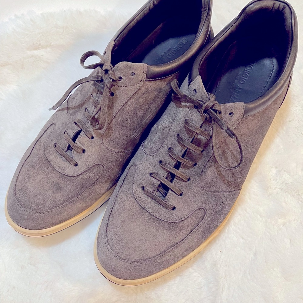 Giorgio Armani Taupe Suede Sneakers